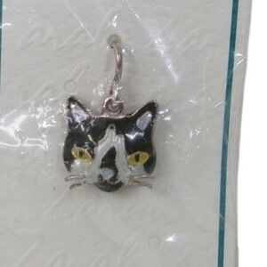 Zarah Sterling Silver Enamel Tuxedo Cat - New Old Stock